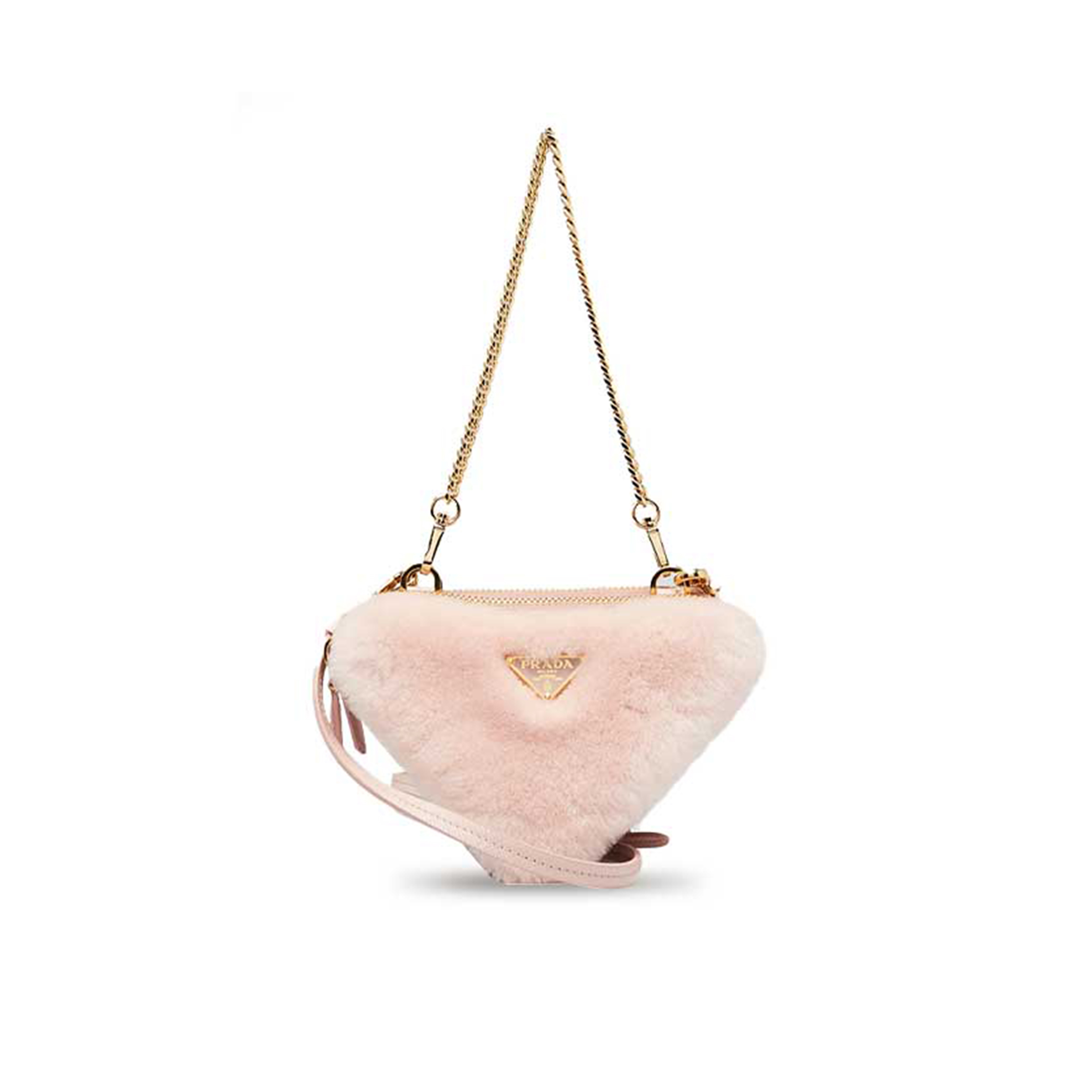 PRADA SAFFIANO SHEARLING TRIANGLE MINI POUCH 1NR015 (15*10cm)